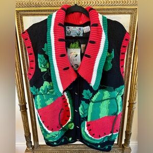 Vintage Just Better Sweaters Lisa Coufal Watermelon Vest Handknit Size 2 NEW